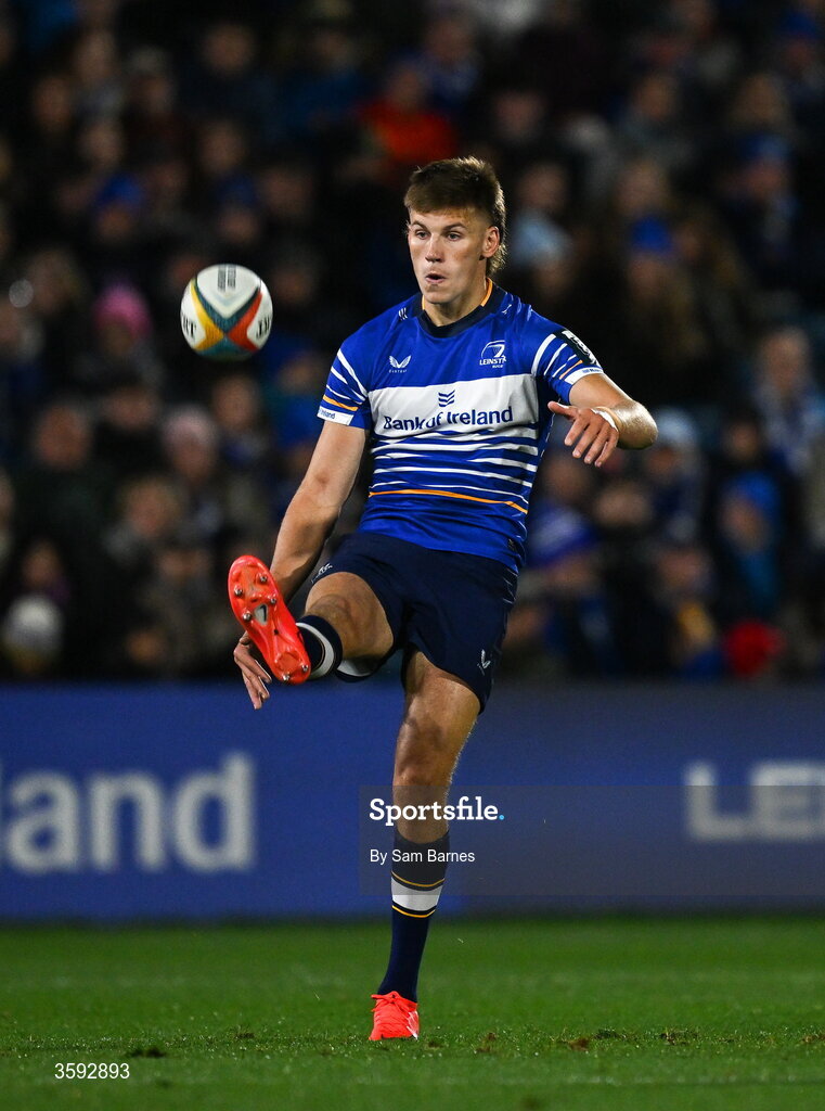 10 October 2026; Sam Prendergast of Leinster during the United Rugby Championship match between Leinster and Cardiff at the Laya Arena in Dublin. Photo by Sam Barnes/Sportsfile
