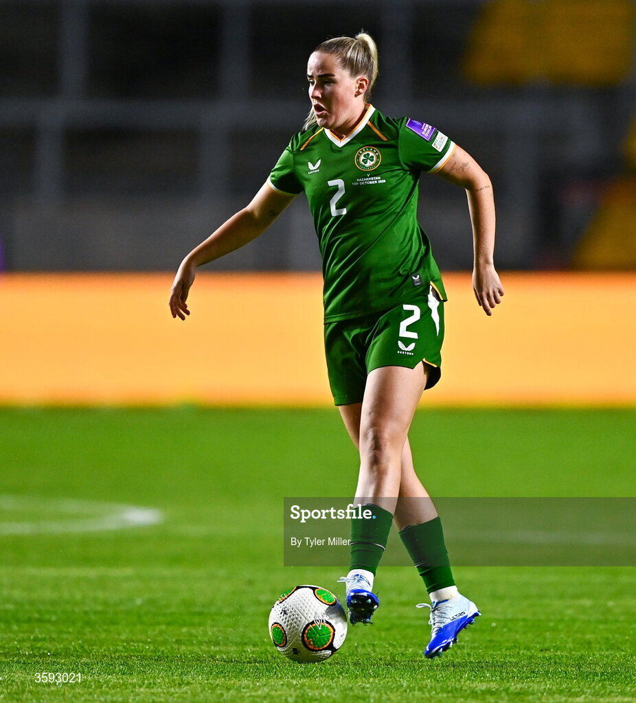 13 October 2026; Jessie Stapleton of Republic of Ireland during the 2027 FIFA Women’s World Cup qualifying round 1 play-off second leg match between the Republic of Ireland and Kazakhstan at Páirc Uí Chaoimh in Cork. Photo by Tyler Miller/Sportsfile