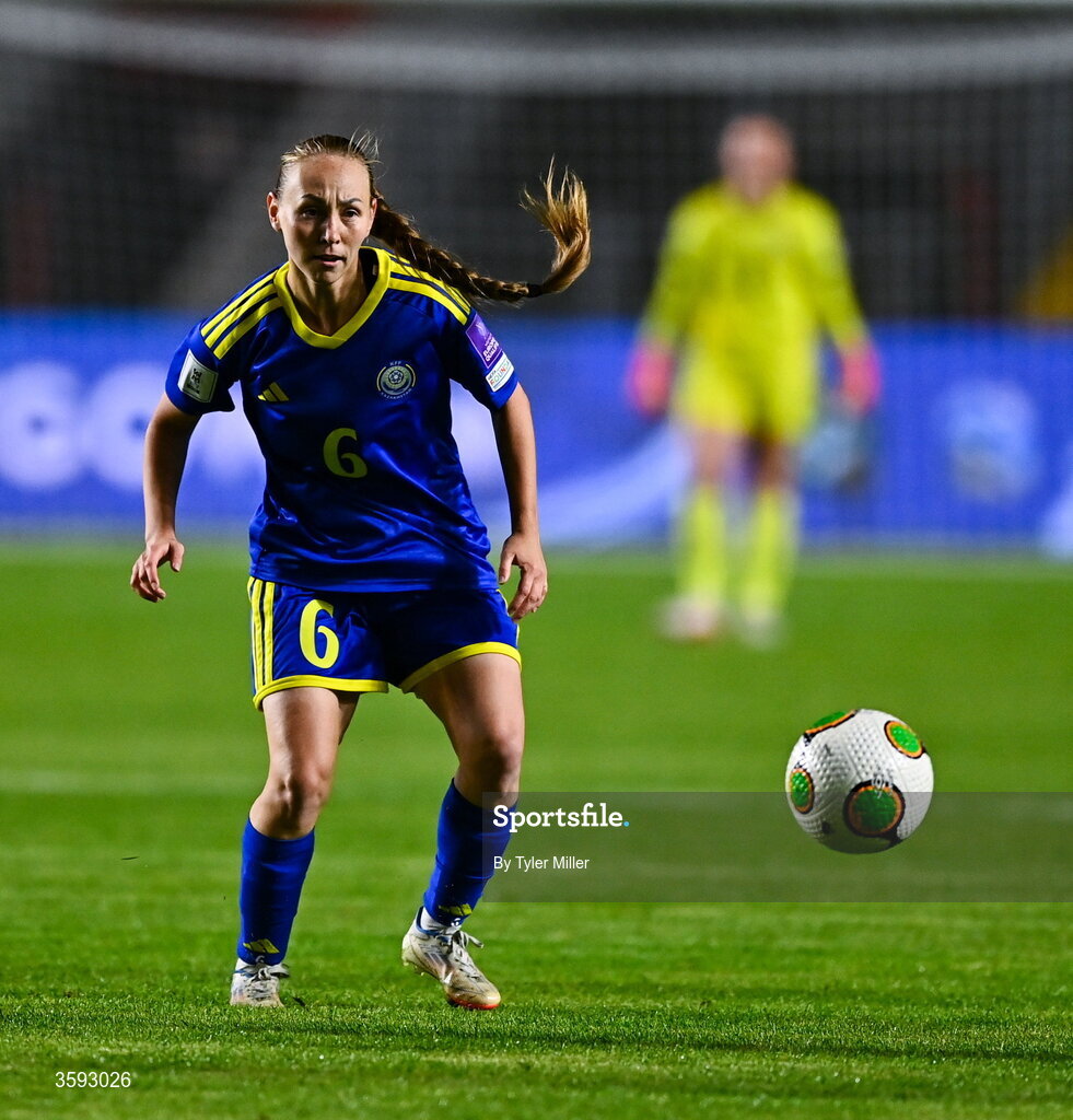 13 October 2026; Anastassiya Nizamutdinova of Kazakhstan during the 2027 FIFA Women’s World Cup qualifying round 1 play-off second leg match between the Republic of Ireland and Kazakhstan at Páirc Uí Chaoimh in Cork. Photo by Tyler Miller/Sportsfile