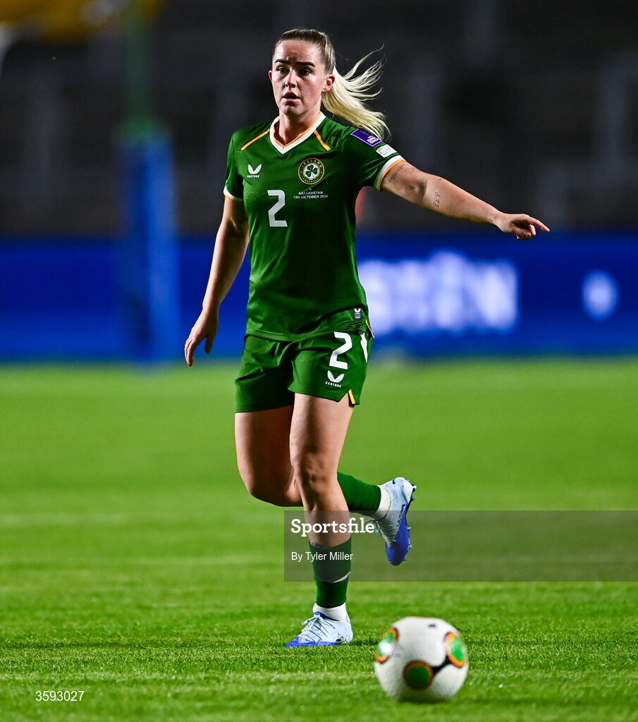 13 October 2026; Jessie Stapleton of Republic of Ireland during the 2027 FIFA Women’s World Cup qualifying round 1 play-off second leg match between the Republic of Ireland and Kazakhstan at Páirc Uí Chaoimh in Cork. Photo by Tyler Miller/Sportsfile