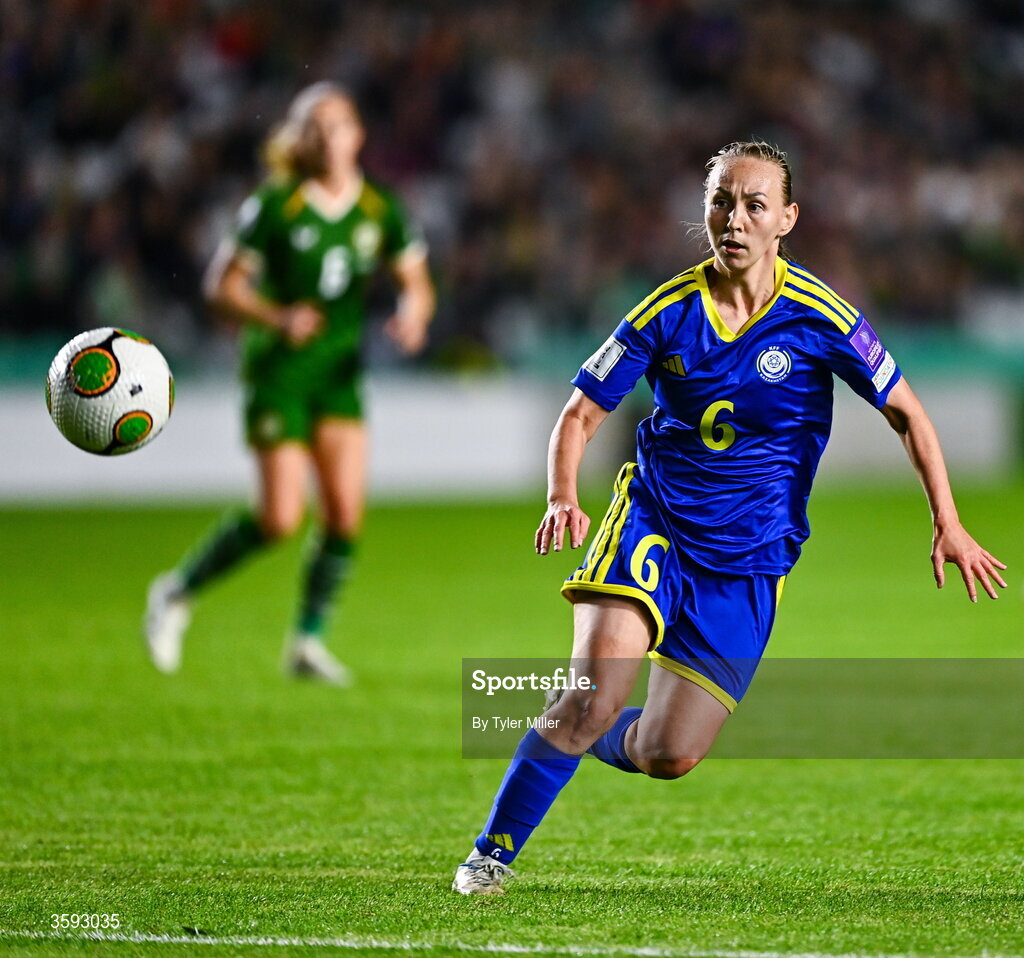13 October 2026; Anastassiya Nizamutdinova of Kazakhstan during the 2027 FIFA Women’s World Cup qualifying round 1 play-off second leg match between the Republic of Ireland and Kazakhstan at Páirc Uí Chaoimh in Cork. Photo by Tyler Miller/Sportsfile
