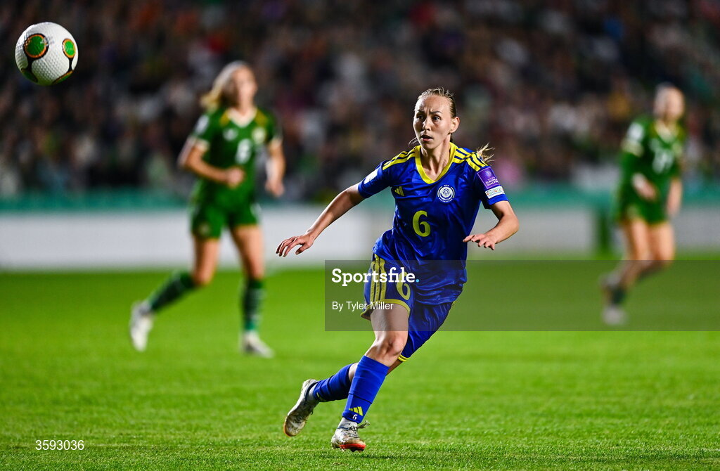 13 October 2026; Anastassiya Nizamutdinova of Kazakhstan during the 2027 FIFA Women’s World Cup qualifying round 1 play-off second leg match between the Republic of Ireland and Kazakhstan at Páirc Uí Chaoimh in Cork. Photo by Tyler Miller/Sportsfile