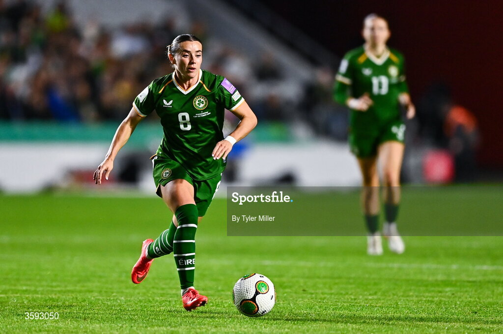 13 October 2026; Shanade Hopcroft of Republic of Ireland during the 2027 FIFA Women’s World Cup qualifying round 1 play-off second leg match between the Republic of Ireland and Kazakhstan at Páirc Uí Chaoimh in Cork. Photo by Tyler Miller/Sportsfile