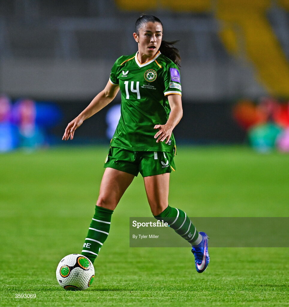 13 October 2026; Marissa Sheva of Republic of Ireland during the 2027 FIFA Women’s World Cup qualifying round 1 play-off second leg match between the Republic of Ireland and Kazakhstan at Páirc Uí Chaoimh in Cork. Photo by Tyler Miller/Sportsfile
