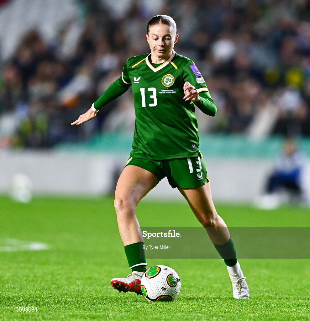 13 October 2026; Hayley Nolan of Republic of Ireland during the 2027 FIFA Women’s World Cup qualifying round 1 play-off second leg match between the Republic of Ireland and Kazakhstan at Páirc Uí Chaoimh in Cork. Photo by Tyler Miller/Sportsfile