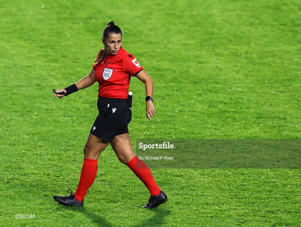 13 October 2026; Referee Michaela Pachtová during the 2027 FIFA Women’s World Cup qualifying round 1 play-off second leg match between Republic of Ireland and Kazakhstan at SuperValu Páirc Uí Chaoimh in Cork. Photo by Michael P Ryan/Sportsfile