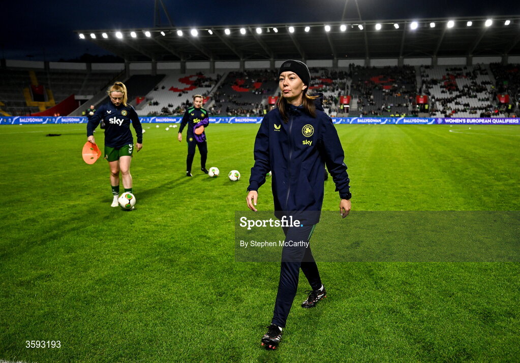 13 October 2026; Republic of Ireland assistant coach Amber Whiteley before the 2027 FIFA Women’s World Cup qualifying round 1 play-off second leg match between Republic of Ireland and Kazakhstan at SuperValu Páirc Uí Chaoimh in Cork. Photo by Stephen McCarthy/Sportsfile