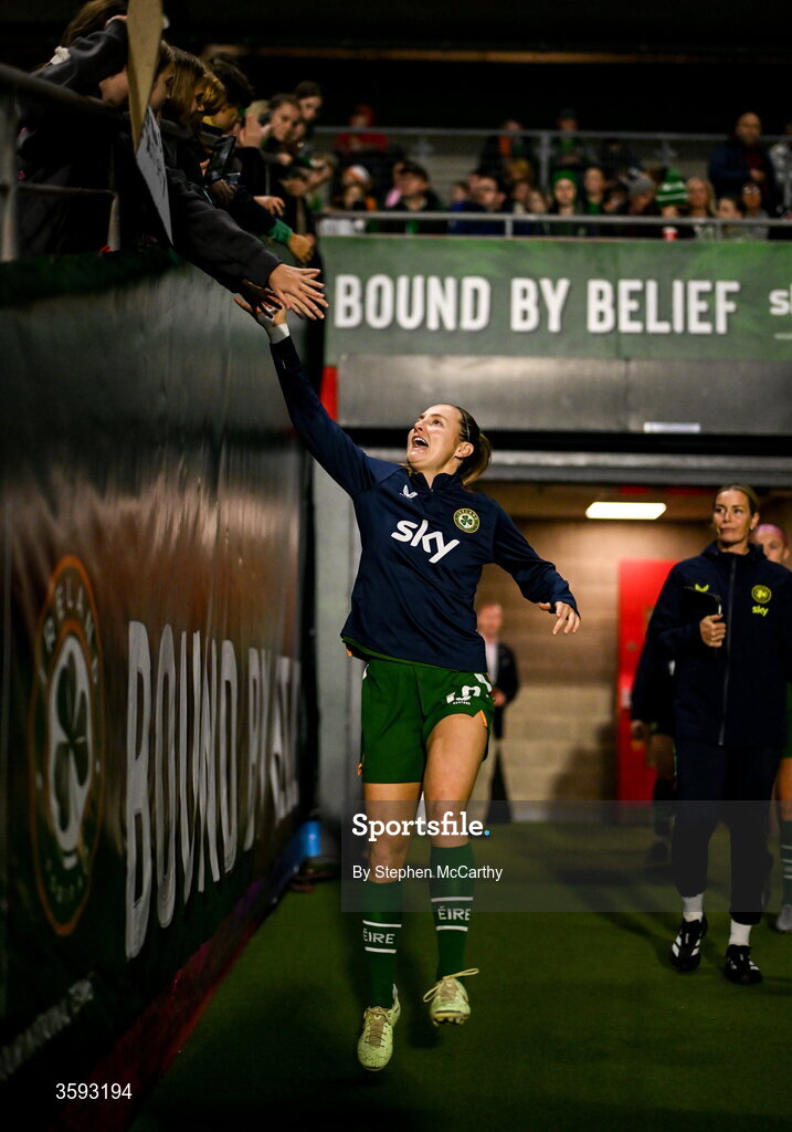 13 October 2026; Kyra Carusa of Republic of Ireland before the 2027 FIFA Women’s World Cup qualifying round 1 play-off second leg match between Republic of Ireland and Kazakhstan at SuperValu Páirc Uí Chaoimh in Cork. Photo by Stephen McCarthy/Sportsfile