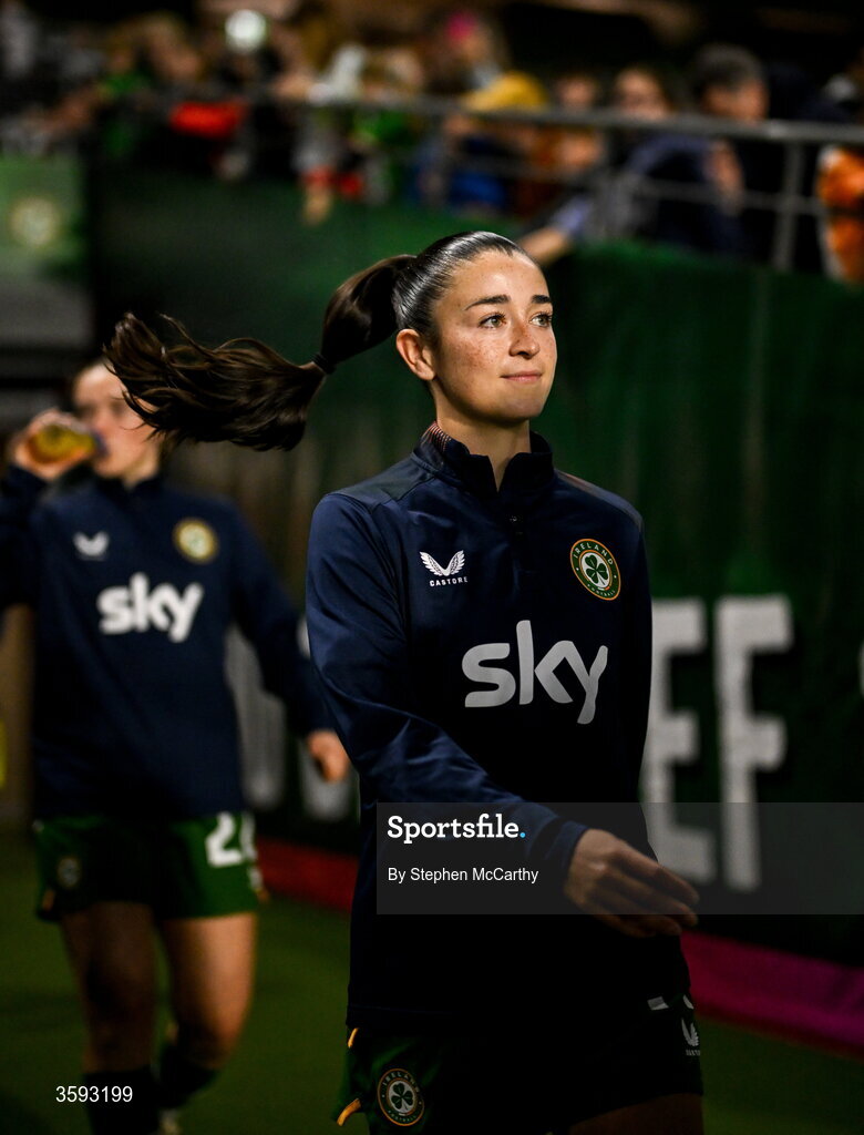 13 October 2026; Marissa Sheva of Republic of Ireland before the 2027 FIFA Women’s World Cup qualifying round 1 play-off second leg match between Republic of Ireland and Kazakhstan at SuperValu Páirc Uí Chaoimh in Cork. Photo by Stephen McCarthy/Sportsfile