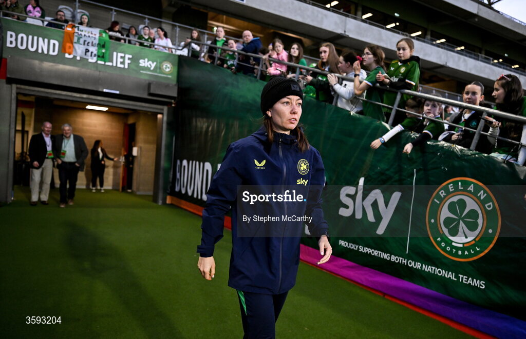 13 October 2026; Republic of Ireland assistant coach Amber Whiteley before the 2027 FIFA Women’s World Cup qualifying round 1 play-off second leg match between Republic of Ireland and Kazakhstan at SuperValu Páirc Uí Chaoimh in Cork. Photo by Stephen McCarthy/Sportsfile