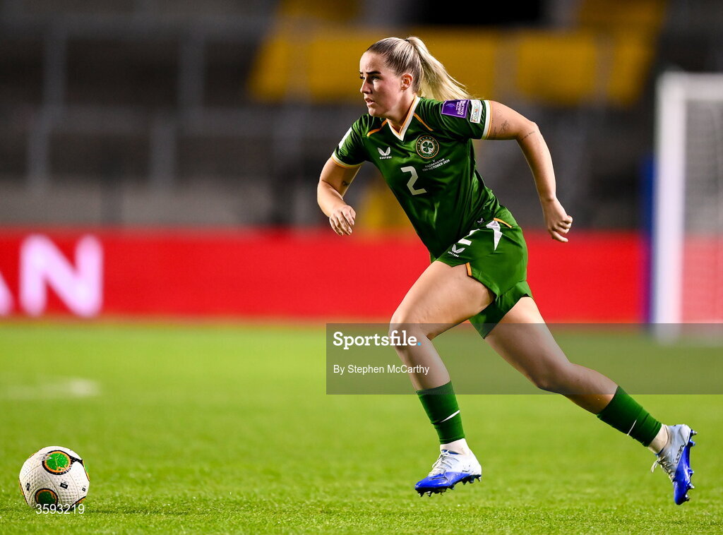 13 October 2026; Jessie Stapleton of Republic of Ireland during the 2027 FIFA Women’s World Cup qualifying round 1 play-off second leg match between Republic of Ireland and Kazakhstan at SuperValu Páirc Uí Chaoimh in Cork. Photo by Stephen McCarthy/Sportsfile