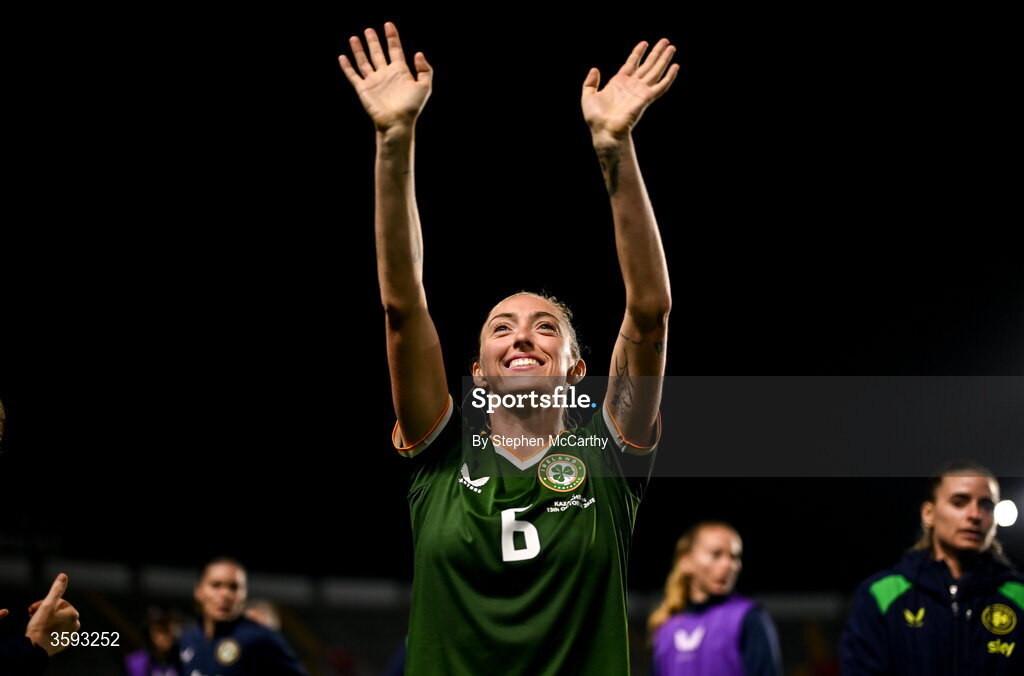 13 October 2026; Megan Connolly of Republic of Ireland after the 2027 FIFA Women’s World Cup qualifying round 1 play-off second leg match between Republic of Ireland and Kazakhstan at SuperValu Páirc Uí Chaoimh in Cork. Photo by Stephen McCarthy/Sportsfile