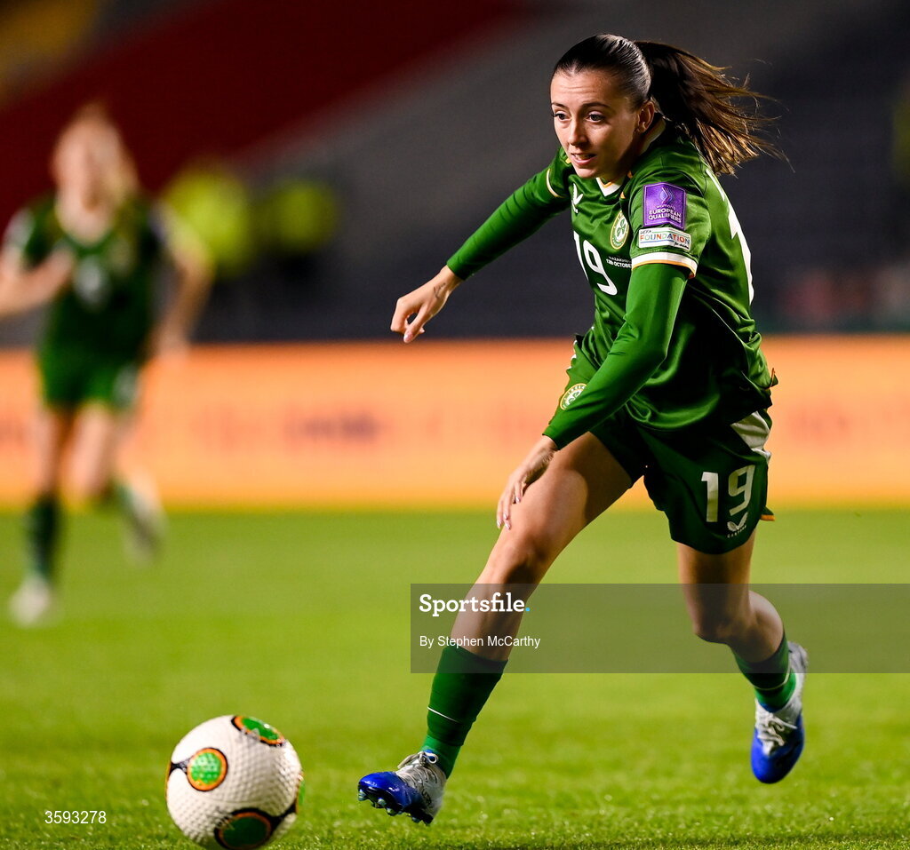 13 October 2026; Abbie Larkin of Republic of Ireland during the 2027 FIFA Women’s World Cup qualifying round 1 play-off second leg match between Republic of Ireland and Kazakhstan at SuperValu Páirc Uí Chaoimh in Cork. Photo by Stephen McCarthy/Sportsfile