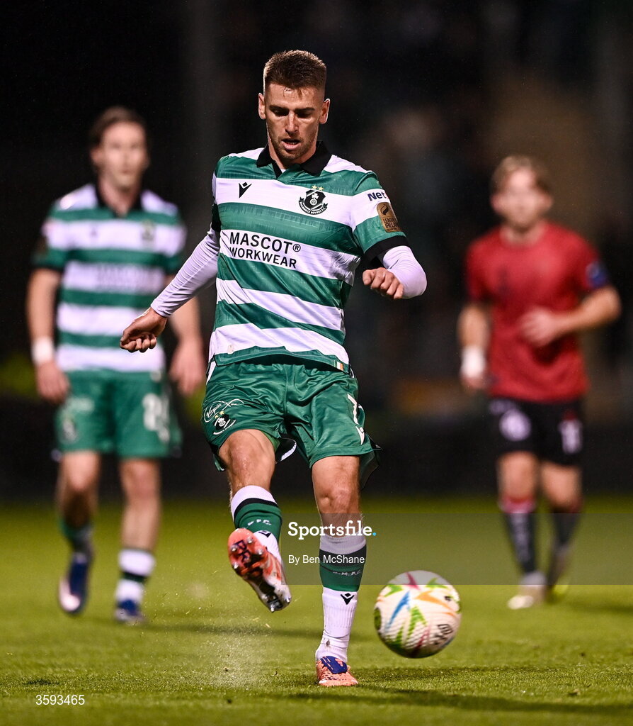 12 October 2026; Dylan Watts of Shamrock Rovers during the SSE Airtricity Men's Premier Division match between Shamrock Rovers and Bohemians at Tallaght Stadium in Dublin. Photo by Ben McShane/Sportsfile