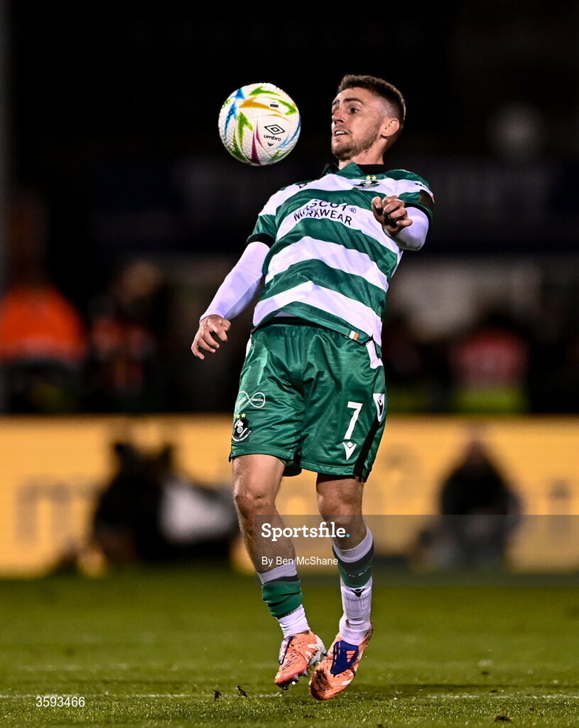 12 October 2026; Dylan Watts of Shamrock Rovers during the SSE Airtricity Men's Premier Division match between Shamrock Rovers and Bohemians at Tallaght Stadium in Dublin. Photo by Ben McShane/Sportsfile