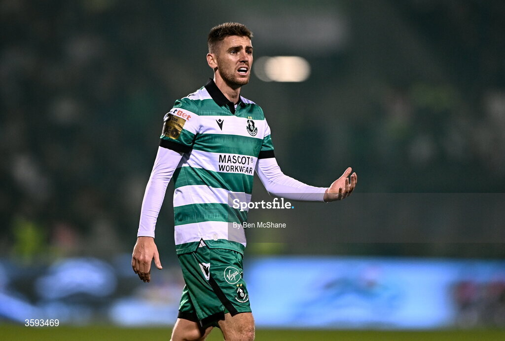 12 October 2026; Dylan Watts of Shamrock Rovers during the SSE Airtricity Men's Premier Division match between Shamrock Rovers and Bohemians at Tallaght Stadium in Dublin. Photo by Ben McShane/Sportsfile