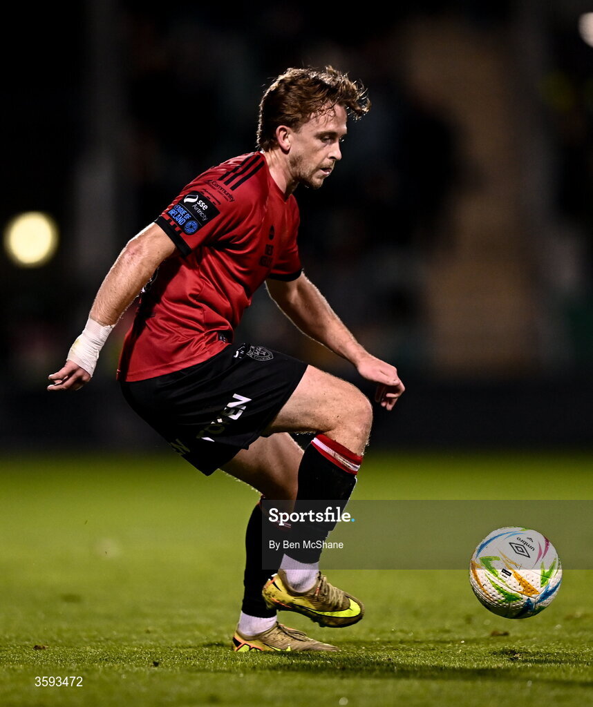12 October 2026; Darragh Power of Bohemians during the SSE Airtricity Men's Premier Division match between Shamrock Rovers and Bohemians at Tallaght Stadium in Dublin. Photo by Ben McShane/Sportsfile