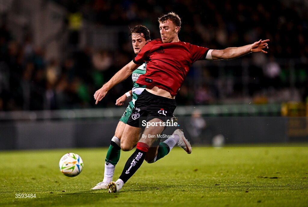 12 October 2026; Sam Todd of Bohemians and John McGovern of Shamrock Rovers during the SSE Airtricity Men's Premier Division match between Shamrock Rovers and Bohemians at Tallaght Stadium in Dublin. Photo by Ben McShane/Sportsfile