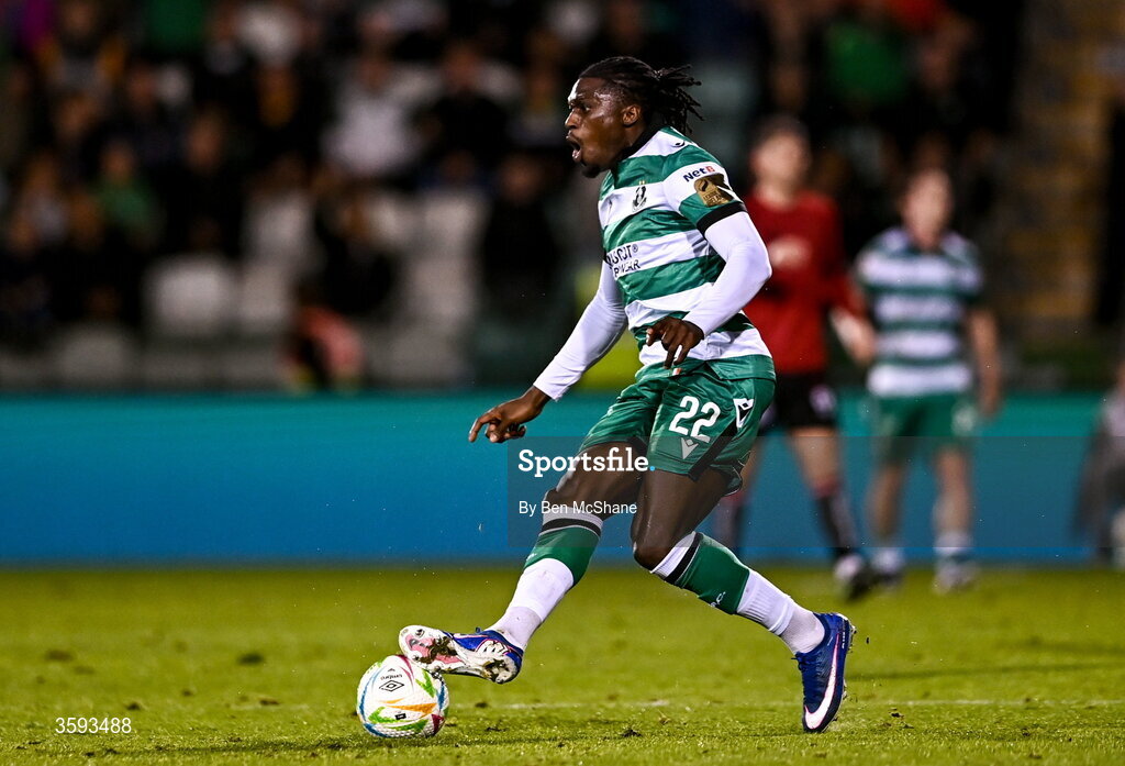 12 October 2026; Tunmise Sobowale of Shamrock Rovers during the SSE Airtricity Men's Premier Division match between Shamrock Rovers and Bohemians at Tallaght Stadium in Dublin. Photo by Ben McShane/Sportsfile