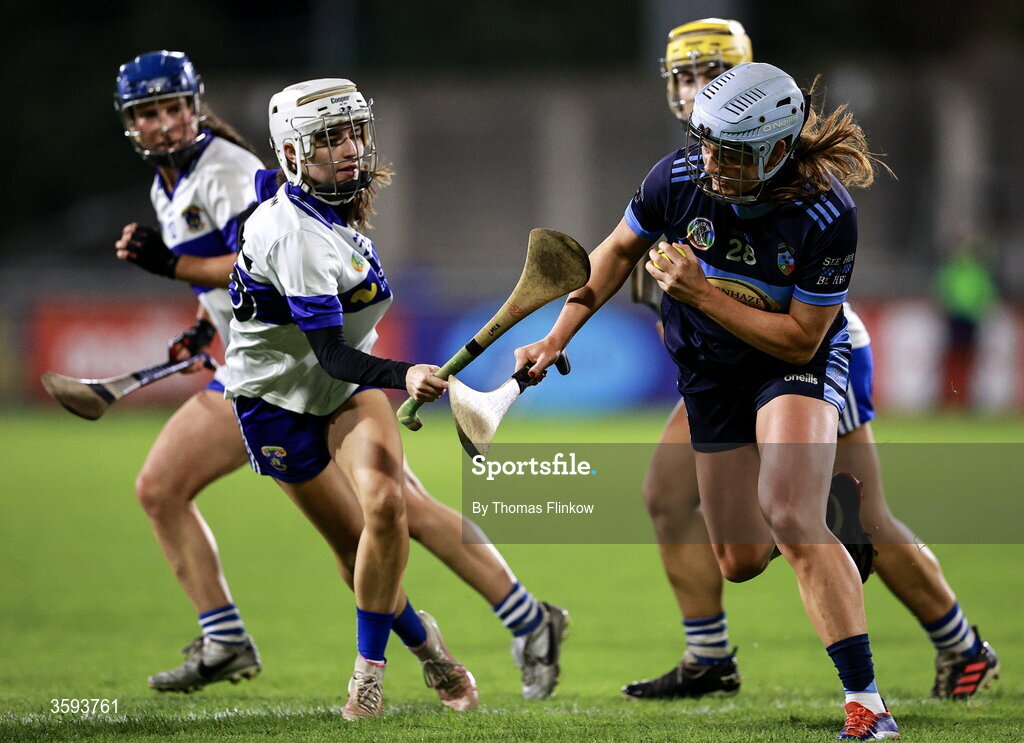 16 October 2026; Niamh Gannon of St Jude's in action against Caitlin McKenna of St Vincent's during the PTSB Dublin Senior Club Hurling final match between St Vincent's and St Jude's at Parnell Park in Dublin. Photo by Thomas Flinkow/Sportsfile