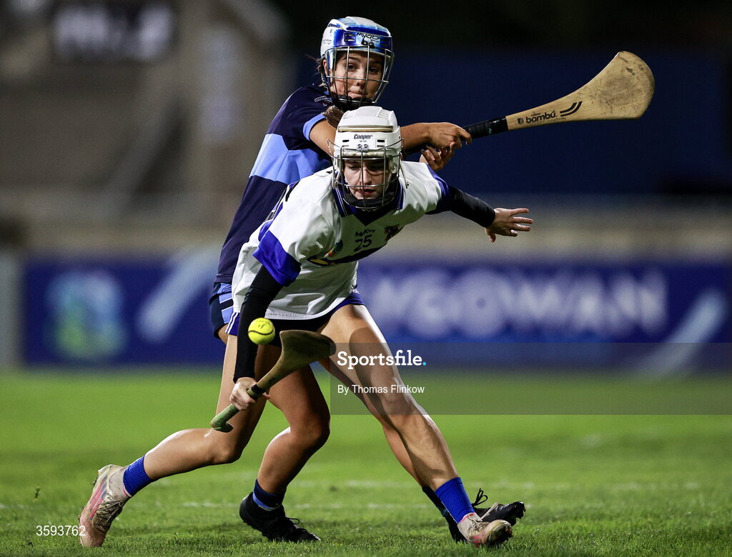 16 October 2026; Caitlin McKenna of St Vincent's in action against Eile Caffrey of St Jude's during the PTSB Dublin Senior Club Hurling final match between St Vincent's and St Jude's at Parnell Park in Dublin. Photo by Thomas Flinkow/Sportsfile