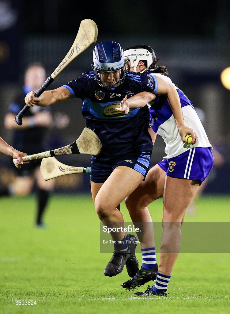 16 October 2026; Ellie Young of St Jude's in action against Ellen McGovern of St Vincent's during the PTSB Dublin Senior Club Hurling final match between St Vincent's and St Jude's at Parnell Park in Dublin. Photo by Thomas Flinkow/Sportsfile