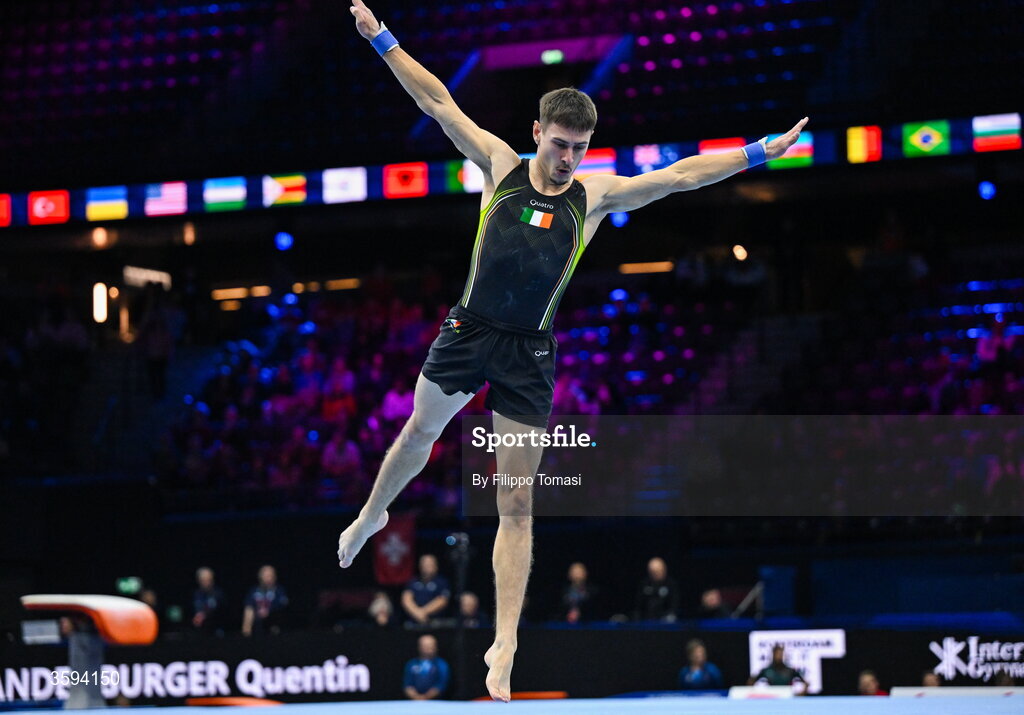 17 October 2026; Adam Steele of Ireland competes on the Floor Exercise the Men's Qualification Subdivision 1 on day one of the Artistic Gymnastics World Championships 2026 at Rotterdam Ahoy in Rotterdam, Netherlands. Photo by Filippo Tomasi/Sportsfile