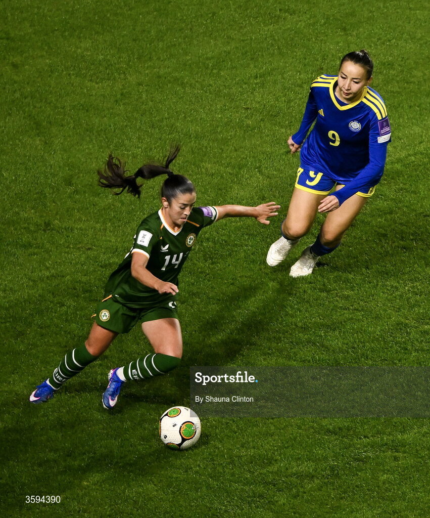 13 October 2026; Marissa Sheva of Republic of Ireland during the 2027 FIFA Women’s World Cup qualifying round 1 play-off second leg match between the Republic of Ireland and Kazakhstan at Páirc Uí Chaoimh in Cork. Photo by Shauna Clinton/Sportsfile Photo by Shauna Clinton/Sportsfile