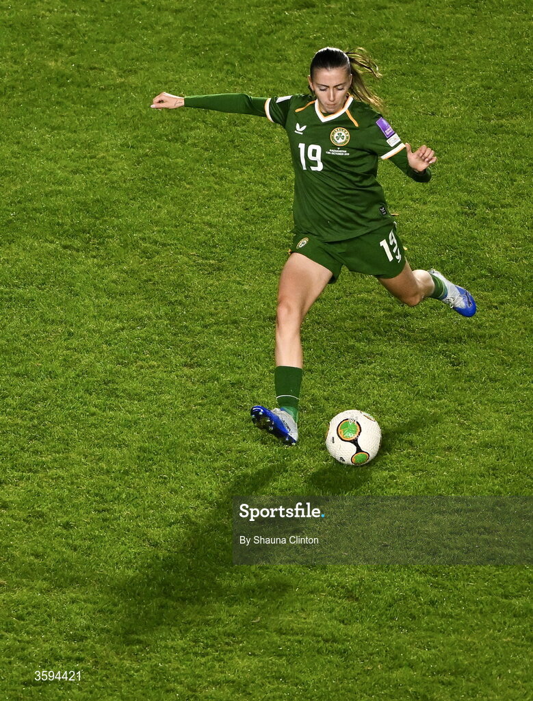 13 October 2026; Abbie Larkin of Republic of Ireland during the 2027 FIFA Women’s World Cup qualifying round 1 play-off second leg match between the Republic of Ireland and Kazakhstan at Páirc Uí Chaoimh in Cork. Photo by Shauna Clinton/Sportsfile Photo by Shauna Clinton/Sportsfile