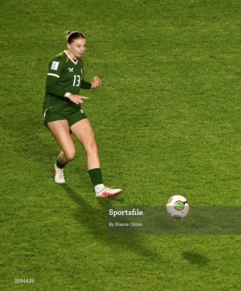 13 October 2026; Hayley Nolan of Republic of Ireland during the 2027 FIFA Women’s World Cup qualifying round 1 play-off second leg match between the Republic of Ireland and Kazakhstan at Páirc Uí Chaoimh in Cork. Photo by Shauna Clinton/Sportsfile Photo by Shauna Clinton/Sportsfile