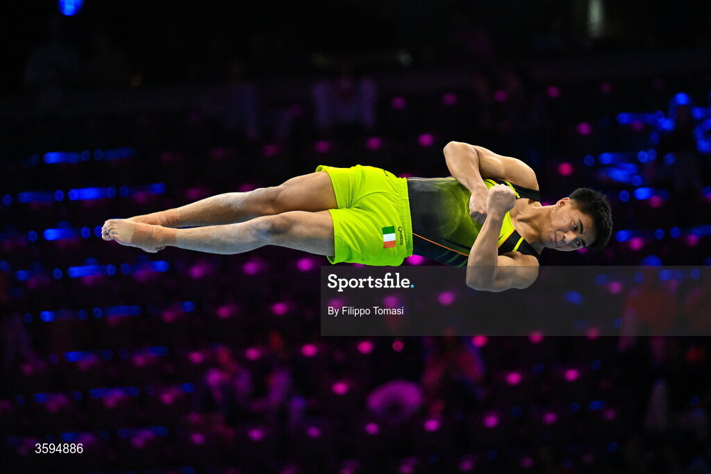 17 October 2026; Chester Enriquez of Ireland competes on the Floor Exercise during the Men's Qualification Subdivision 1 on day one of the Artistic Gymnastics World Championships 2026 at Rotterdam Ahoy in Rotterdam, Netherlands. Photo by Filippo Tomasi/Sportsfile