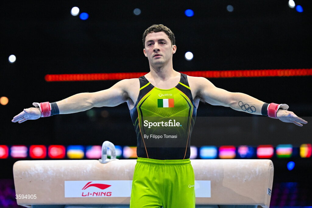 17 October 2026; Rhys McClenaghan of Ireland competes on the Pommel Horse during the Men's Qualification Subdivision 1 on day one of the Artistic Gymnastics World Championships 2026 at Rotterdam Ahoy in Rotterdam, Netherlands. Photo by Filippo Tomasi/Sportsfile