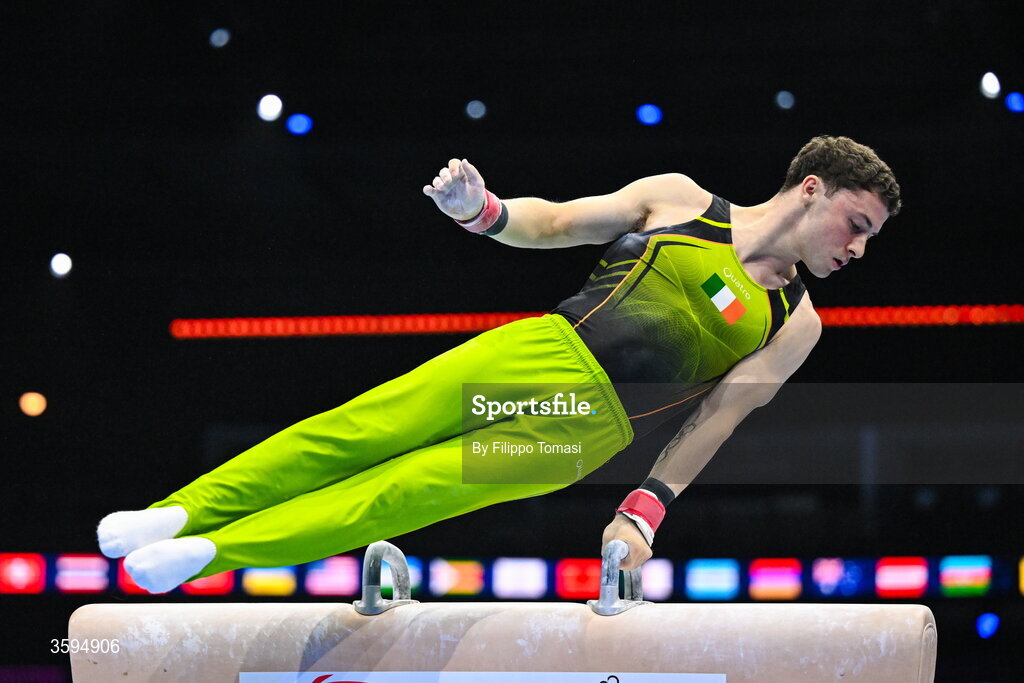 17 October 2026; Rhys McClenaghan of Ireland competes on the Pommel Horse during the Men's Qualification Subdivision 1 on day one of the Artistic Gymnastics World Championships 2026 at Rotterdam Ahoy in Rotterdam, Netherlands. Photo by Filippo Tomasi/Sportsfile