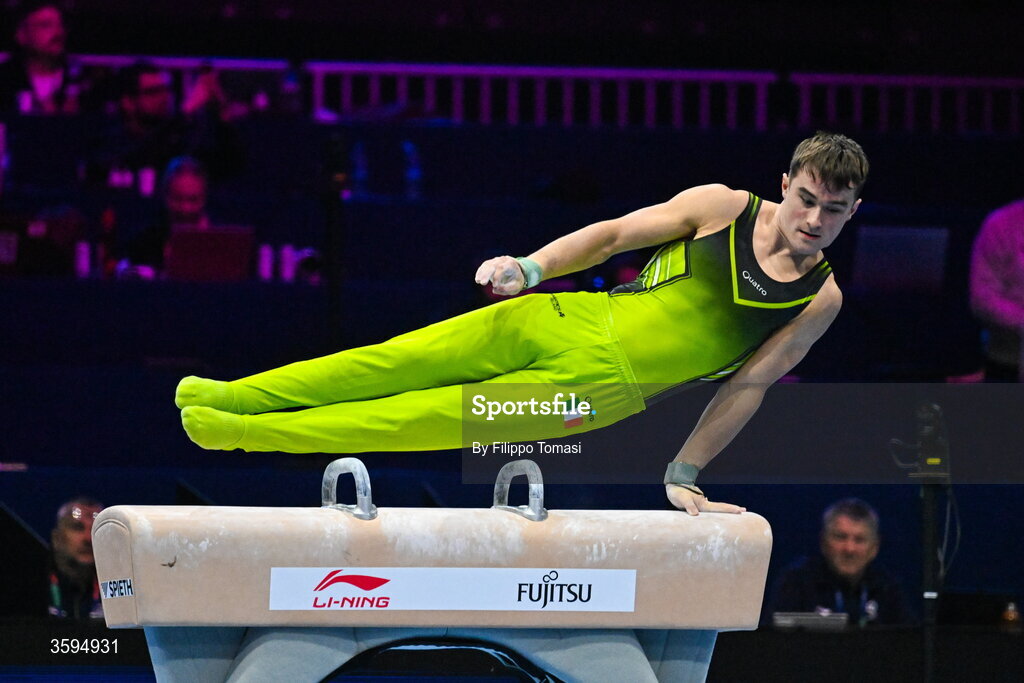 17 October 2026; James Hickey of Ireland competes on the Pommel Horse during the Men's Qualification Subdivision 1 on day one of the Artistic Gymnastics World Championships 2026 at Rotterdam Ahoy in Rotterdam, Netherlands. Photo by Filippo Tomasi/Sportsfile