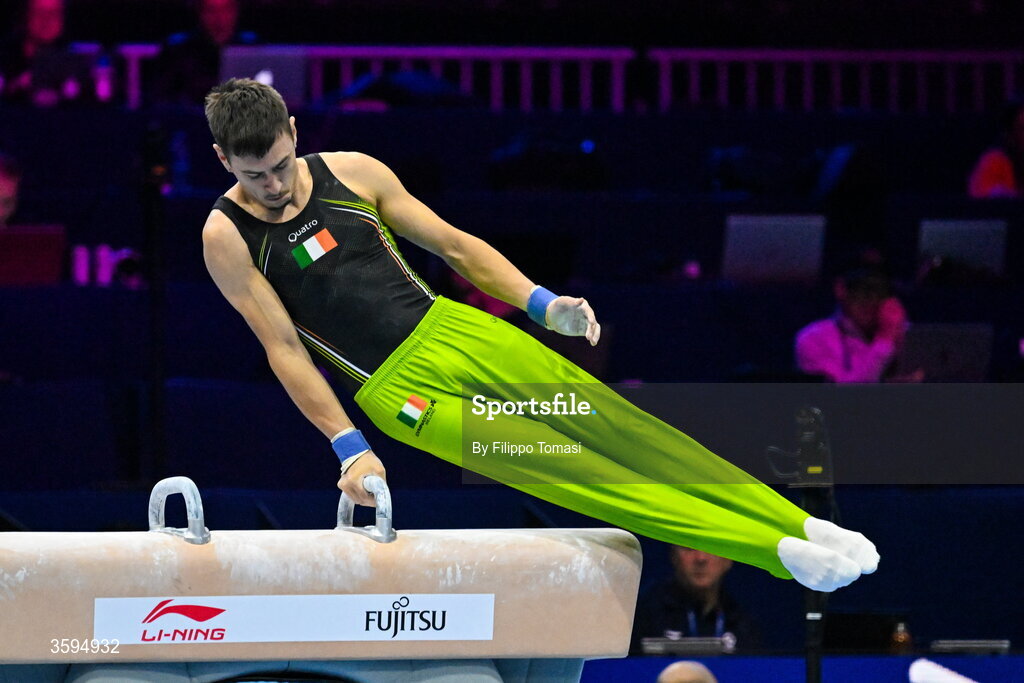 17 October 2026; Adam Steele of Ireland competes on the Pommel Horse during the Men's Qualification Subdivision 1 on day one of the Artistic Gymnastics World Championships 2026 at Rotterdam Ahoy in Rotterdam, Netherlands. Photo by Filippo Tomasi/Sportsfile