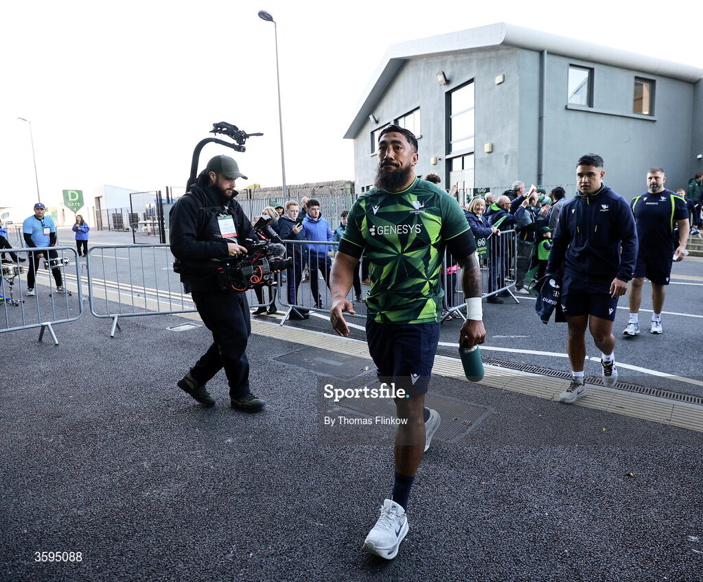 17 October 2026; Bundee Aki of Connacht before the Investec Champions Cup Round 1 match between Connacht and Saracens at Dexcom Stadium in Galway. Photo by Thomas Flinkow/Sportsfile