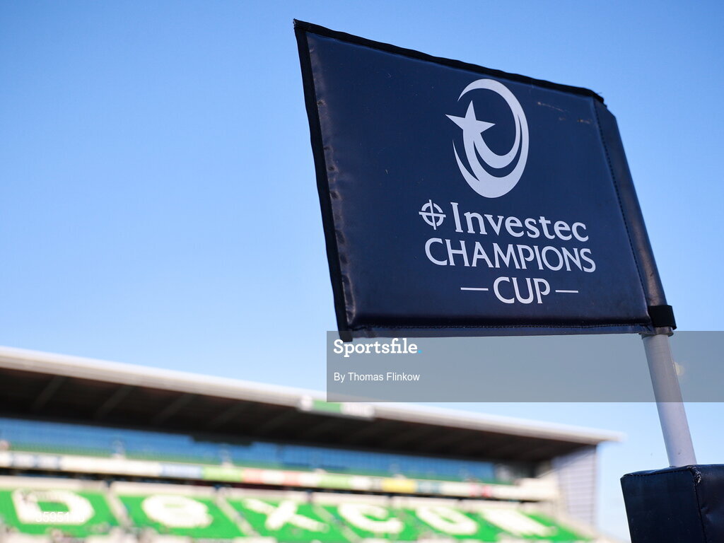 17 October 2026; A detailed view of a sideline flag before the Investec Champions Cup Round 1 match between Connacht and Saracens at Dexcom Stadium in Galway. Photo by Thomas Flinkow/Sportsfile
