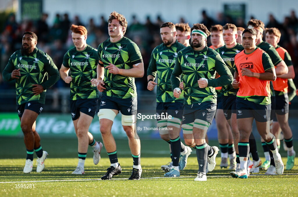 17 October 2026; Connacht players warm up before the Investec Champions Cup Round 1 match between Connacht and Saracens at Dexcom Stadium in Galway. Photo by Thomas Flinkow/Sportsfile