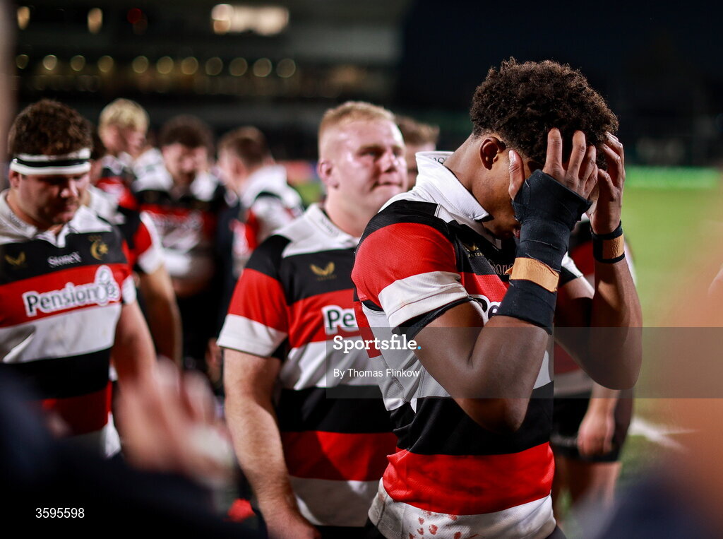 17 October 2026; Noah Caluori of Saracens leaves the pitch after his side's defeat in the Investec Champions Cup Round 1 match between Connacht and Saracens at Dexcom Stadium in Galway. Photo by Thomas Flinkow/Sportsfile