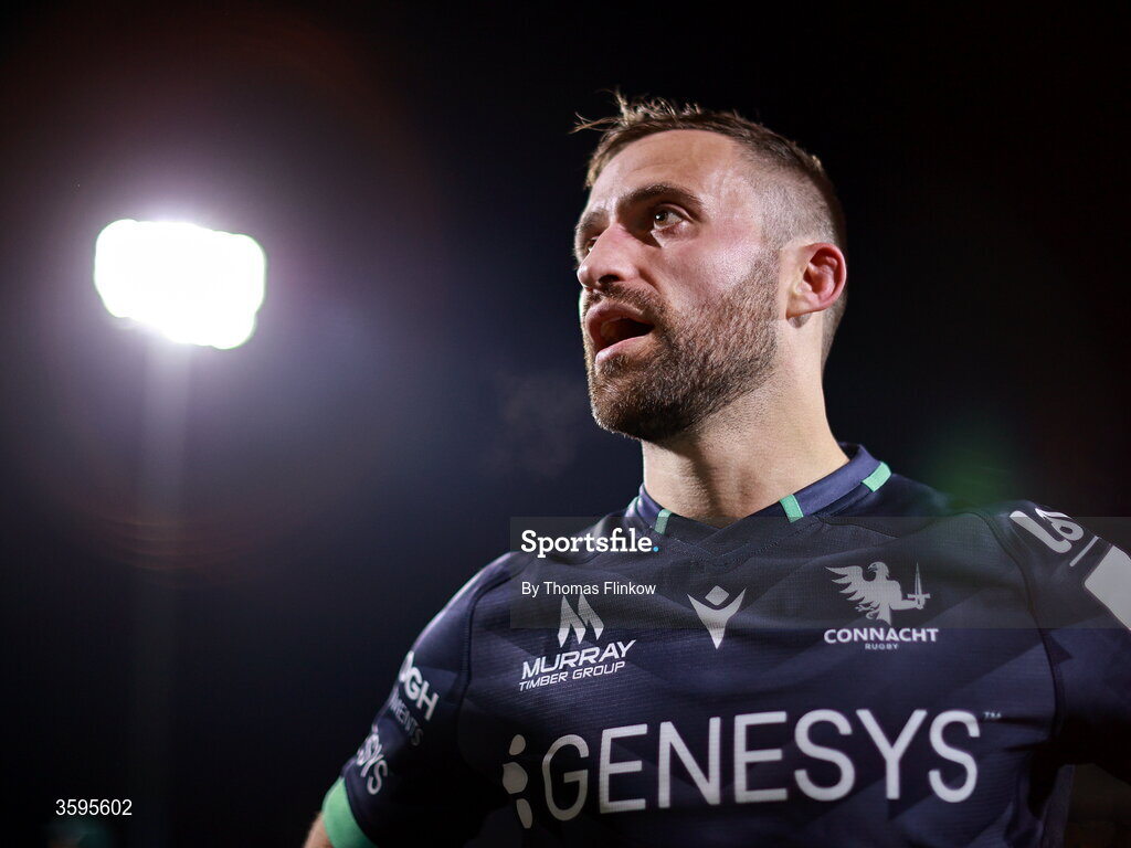 17 October 2026; Caolin Blade of Connacht after his side's victory in the Investec Champions Cup Round 1 match between Connacht and Saracens at Dexcom Stadium in Galway. Photo by Thomas Flinkow/Sportsfile
