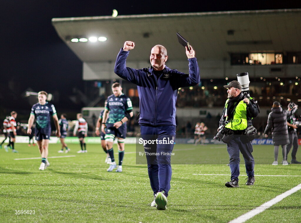 17 October 2026; Connacht head coach Stuart Lancaster after his side's victory in the Investec Champions Cup Round 1 match between Connacht and Saracens at Dexcom Stadium in Galway. Photo by Thomas Flinkow/Sportsfile