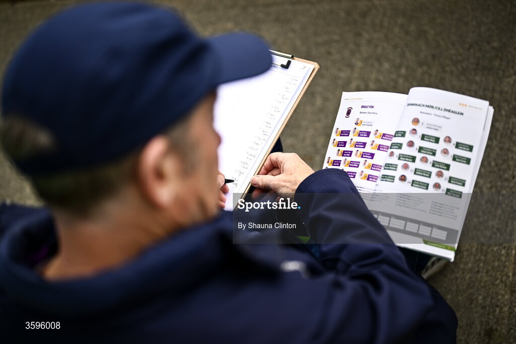 18 October 2026; A scorekeeper makes note of the team-sheet before the Meath County Senior Club Football Championship final match between Wolfe Tones and Donaghmore/ Ashbourne at Donaghmore-Ashbourne GAA Club in Ashbourne, Meath. Photo by Shauna Clinton/Sportsfile