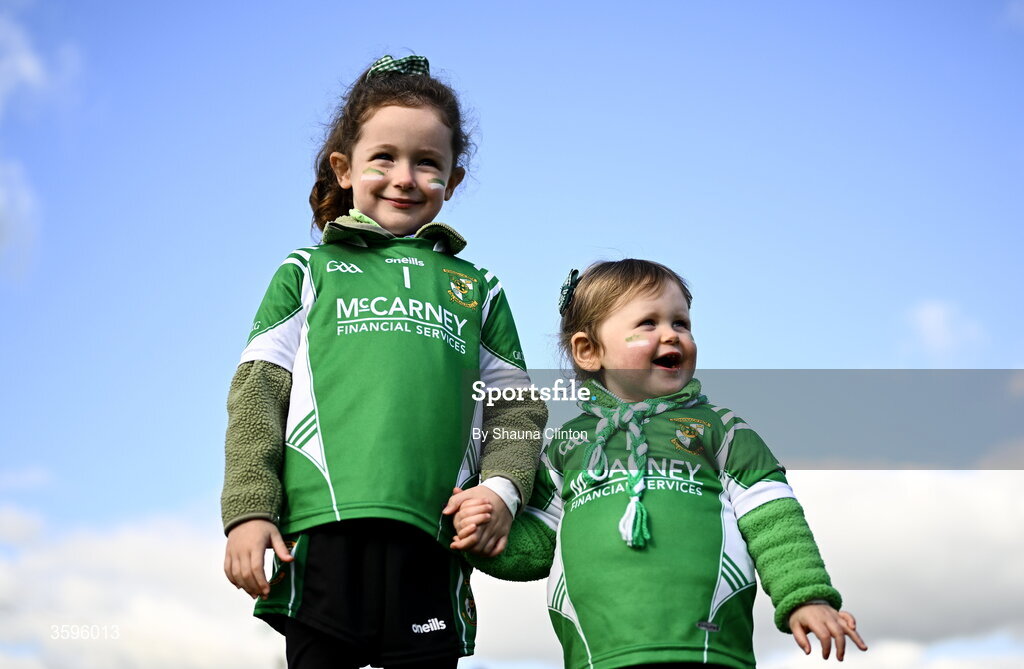 18 October 2026; Donaghmore/ Ashbourne supporters Daisy, left, and Lola Colgan before the Meath County Senior Club Football Championship final match between Wolfe Tones and Donaghmore/ Ashbourne at Donaghmore-Ashbourne GAA Club in Ashbourne, Meath. Photo by Shauna Clinton/Sportsfile