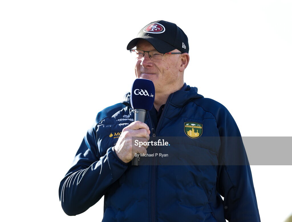 18 October 2026; Ballinamere manager Seán Treacy is interviewed before the Offaly County Senior Club Hurling Championship final match between Kilcormac - Killoughey and Ballinamerey at Glenisk O'Connor Park in Tullamore, Offaly. Photo by Michael P Ryan/Sportsfile