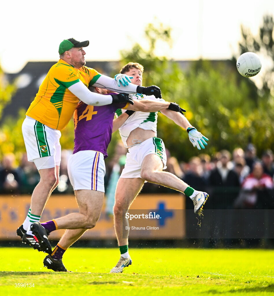 18 October 2026; Donaghmore/ Ashbourne goalkeeper Andrew Colgan makes a save during the Meath County Senior Club Football Championship final match between Wolfe Tones and Donaghmore/ Ashbourne at Donaghmore-Ashbourne GAA Club in Ashbourne, Meath. Photo by Shauna Clinton/Sportsfile