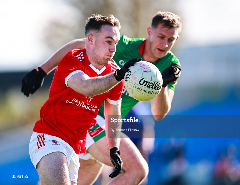 18 October 2026; Jack Tumulty of Pádraig Pearses in action against Mark Daly of St Brigid's during the Roscommon County Senior Club Football Championship final match between Pádraig Pearses and St Brigid's at King & Moffatt Dr Hyde Park in Roscommon. Photo by Thomas Flinkow/Sportsfile