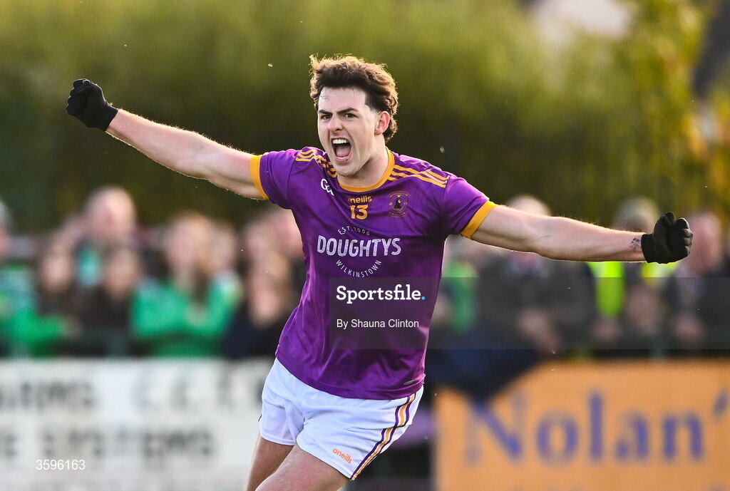 18 October 2026; Tom Gavigan of Wolfe Tones celebrates after scoring his side's first goal during the Meath County Senior Club Football Championship final match between Wolfe Tones and Donaghmore/ Ashbourne at Donaghmore-Ashbourne GAA Club in Ashbourne, Meath. Photo by Shauna Clinton/Sportsfile