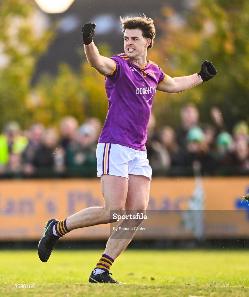 18 October 2026; Tom Gavigan of Wolfe Tones celebrates after scoring his side's first goal during the Meath County Senior Club Football Championship final match between Wolfe Tones and Donaghmore/ Ashbourne at Donaghmore-Ashbourne GAA Club in Ashbourne, Meath. Photo by Shauna Clinton/Sportsfile