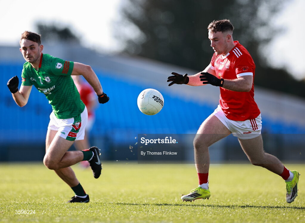 18 October 2026; Jack Tumulty of Pádraig Pearses in action against Brian Stack of St Brigid's during the Roscommon County Senior Club Football Championship final match between Pádraig Pearses and St Brigid's at King & Moffatt Dr Hyde Park in Roscommon. Photo by Thomas Flinkow/Sportsfile