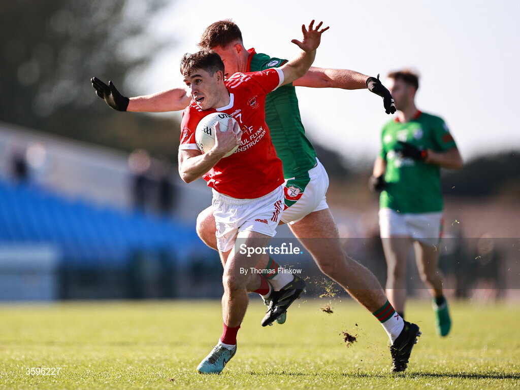 18 October 2026; David Murray of Pádraig Pearses in action against Mark Daly of St Brigid's during the Roscommon County Senior Club Football Championship final match between Pádraig Pearses and St Brigid's at King & Moffatt Dr Hyde Park in Roscommon. Photo by Thomas Flinkow/Sportsfile